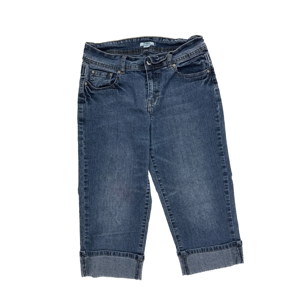 Cato Cuffed Capri Jeans Womens 6 Dark Wash Embroidered‎ Pockets Stretch Denim